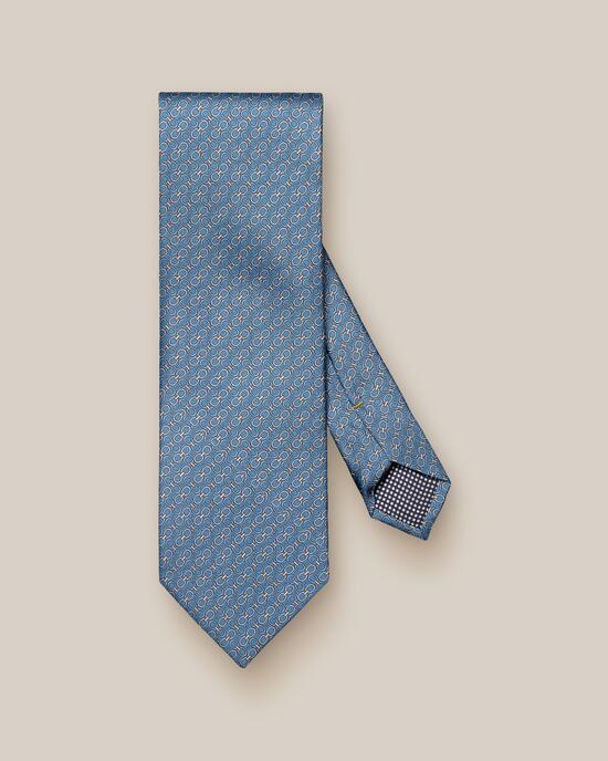 Mittelblaue Seidenkrawatte mit geometrischem Muster