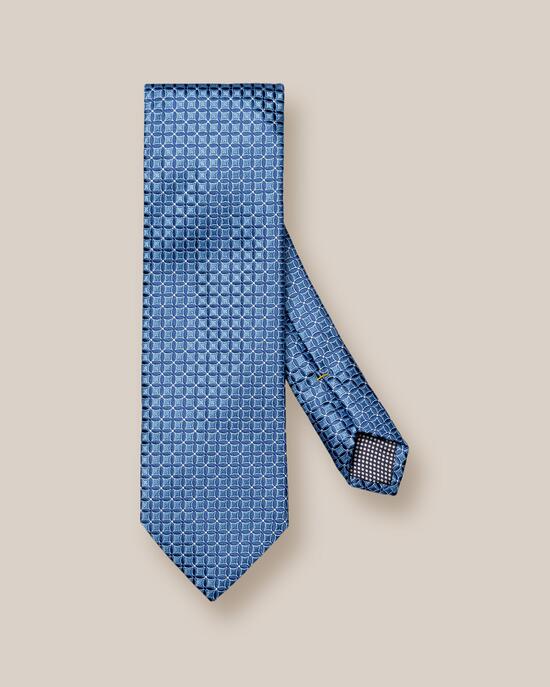 Mittelblaue Seidenkrawatte mit geometrischem Muster