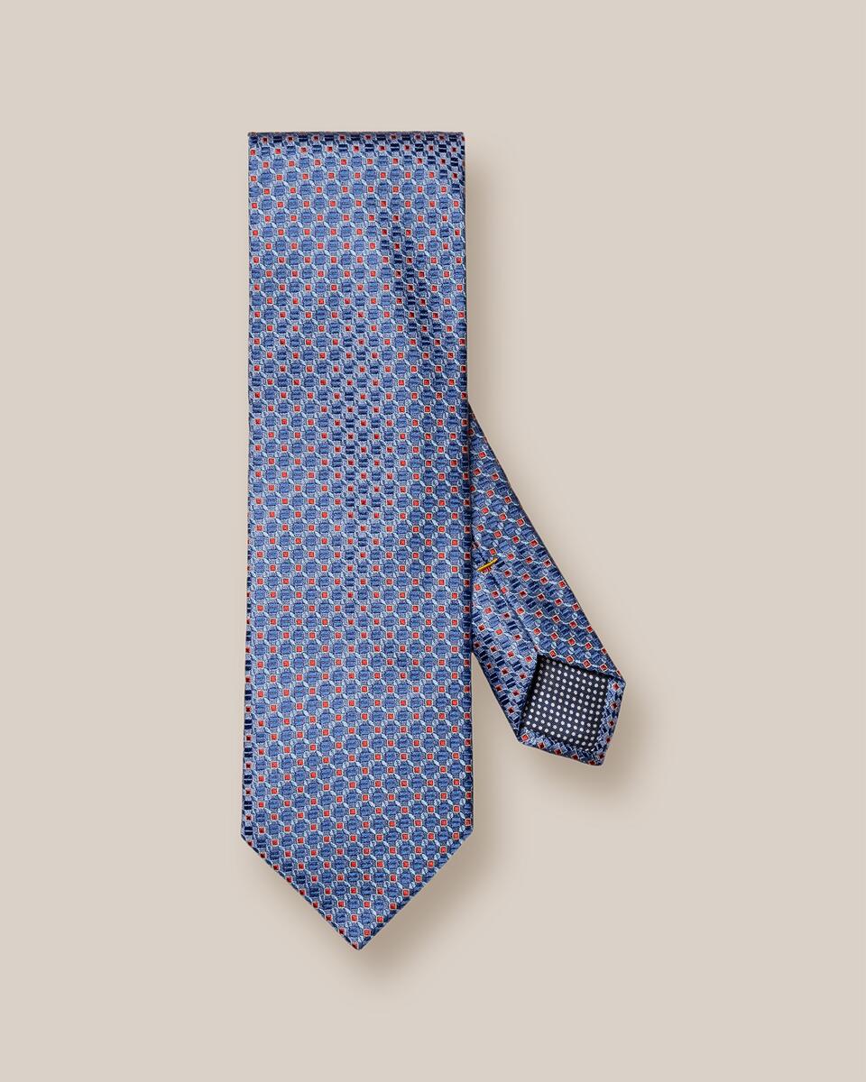 Mittelblaue Seidenkrawatte mit geometrischem Muster